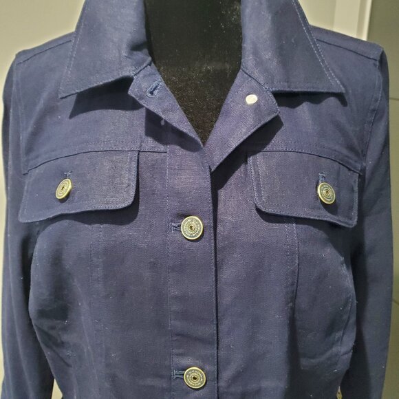 Isaac Mizrahi Navy Blue Linen Blend  Denim Style 3/4 Sleeve Jacket  10 - Picture 6 of 8